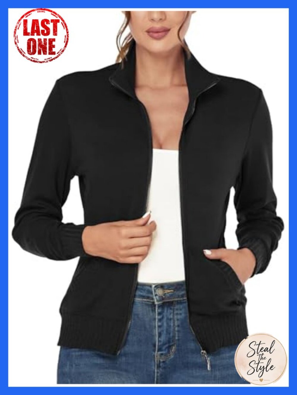 Zip Up Sweatshirt Jacket Stand Collar Long Sleeve Track Jacket Pockets